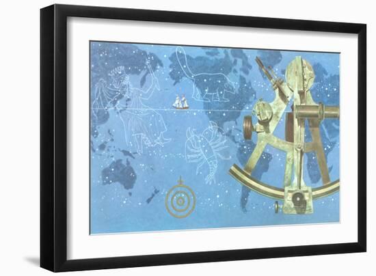 Map of World, Sextant, Constellations-null-Framed Art Print