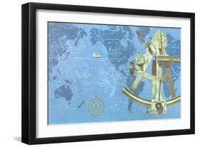 Map of World, Sextant, Constellations-null-Framed Art Print