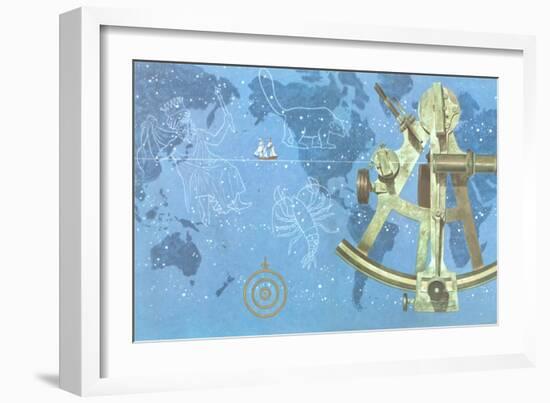 Map of World, Sextant, Constellations-null-Framed Art Print