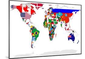 Map of World With Flags In Relevant Countries, Isolated On White Background-Speedfighter-Mounted Poster