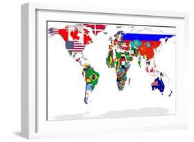 Map Of World With Flags In Relevant Countries, Isolated On White Background-Speedfighter-Framed Art Print