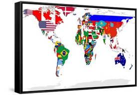 Map Of World With Flags In Relevant Countries, Isolated On White Background-Speedfighter-Framed Stretched Canvas