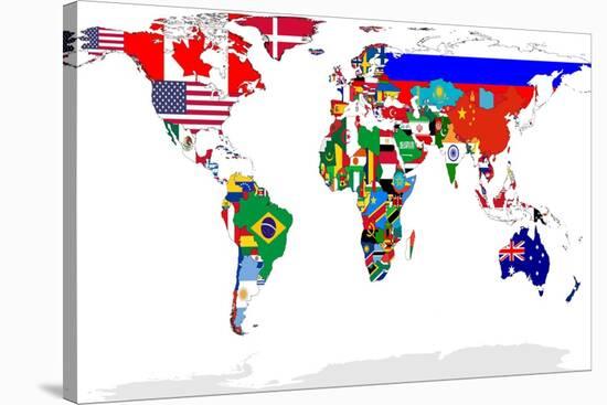 Map Of World With Flags In Relevant Countries, Isolated On White Background-Speedfighter-Stretched Canvas