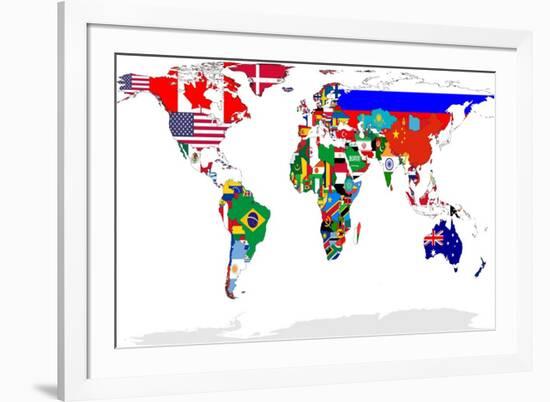 Map Of World With Flags In Relevant Countries, Isolated On White Background-Speedfighter-Framed Art Print