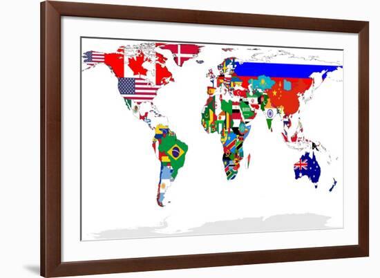 Map Of World With Flags In Relevant Countries, Isolated On White Background-Speedfighter-Framed Art Print