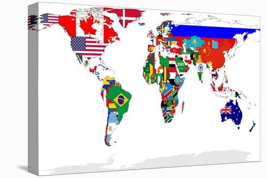Map Of World With Flags In Relevant Countries, Isolated On White Background-Speedfighter-Stretched Canvas