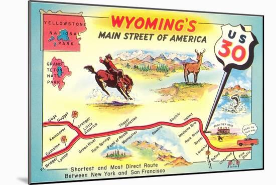 Map of Wyoming, Highway 30-null-Mounted Art Print