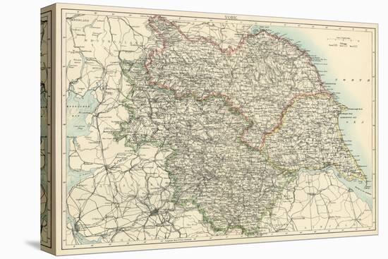 Map of Yorkshire, England, 1870s-null-Stretched Canvas