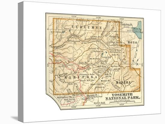 Map of Yosemite National Park (C. 1900), Maps-Encyclopaedia Britannica-Stretched Canvas