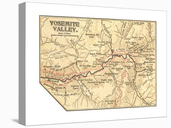 Map of Yosemite Valley (C. 1900), Maps-Encyclopaedia Britannica-Stretched Canvas