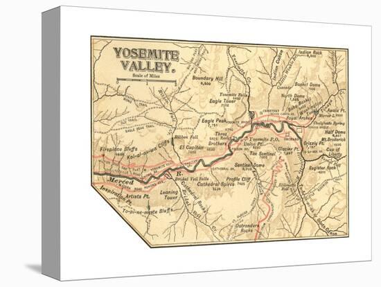 Map of Yosemite Valley (C. 1900), Maps-Encyclopaedia Britannica-Stretched Canvas