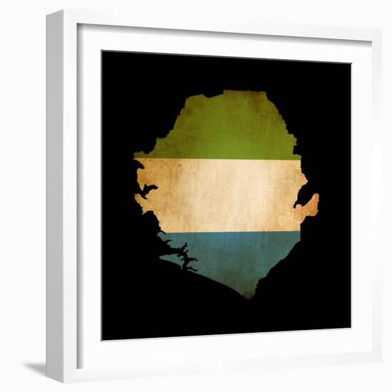 Map Outline Of Sierra Leone With Flag Grunge Paper Effect-Veneratio-Framed Art Print