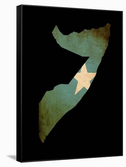 Map Outline Of Somalia With Flag Grunge Paper Effect-Veneratio-Framed Stretched Canvas