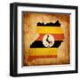 Map Outline Of Uganda With Flag Grunge Paper Effect-Veneratio-Framed Art Print