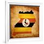 Map Outline Of Uganda With Flag Grunge Paper Effect-Veneratio-Framed Art Print