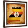 Map Outline Of Uganda With Flag Grunge Paper Effect-Veneratio-Framed Art Print