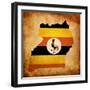 Map Outline Of Uganda With Flag Grunge Paper Effect-Veneratio-Framed Art Print
