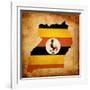 Map Outline Of Uganda With Flag Grunge Paper Effect-Veneratio-Framed Art Print