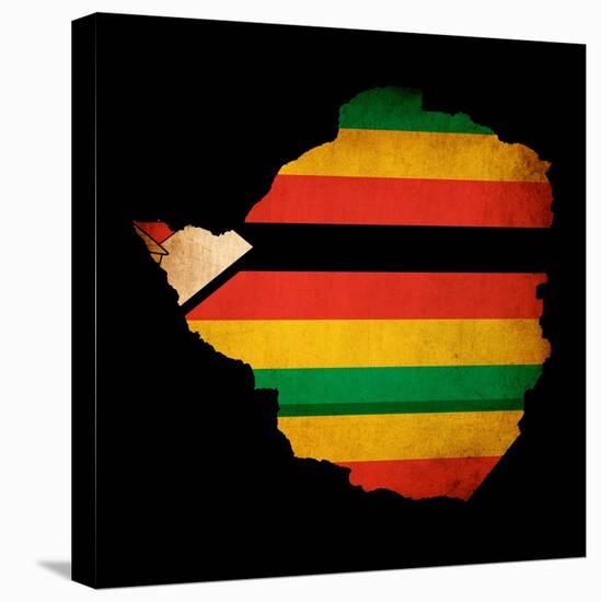Map Outline Of Zimbabwe With Flag Grunge Paper Effect-Veneratio-Stretched Canvas