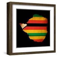 Map Outline Of Zimbabwe With Flag Grunge Paper Effect-Veneratio-Framed Art Print