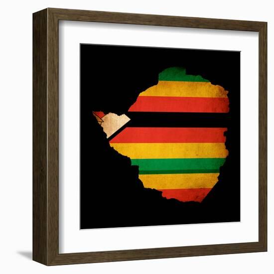 Map Outline Of Zimbabwe With Flag Grunge Paper Effect-Veneratio-Framed Art Print