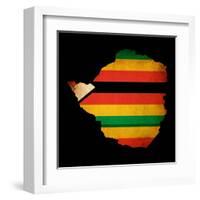 Map Outline Of Zimbabwe With Flag Grunge Paper Effect-Veneratio-Framed Art Print