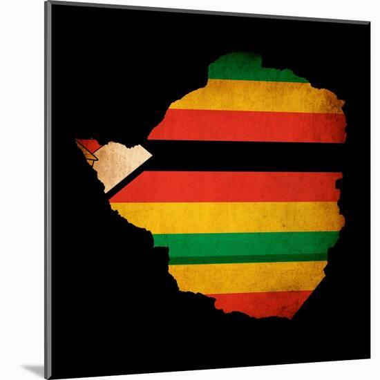 Map Outline Of Zimbabwe With Flag Grunge Paper Effect-Veneratio-Mounted Art Print