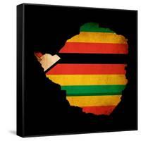 Map Outline Of Zimbabwe With Flag Grunge Paper Effect-Veneratio-Framed Stretched Canvas