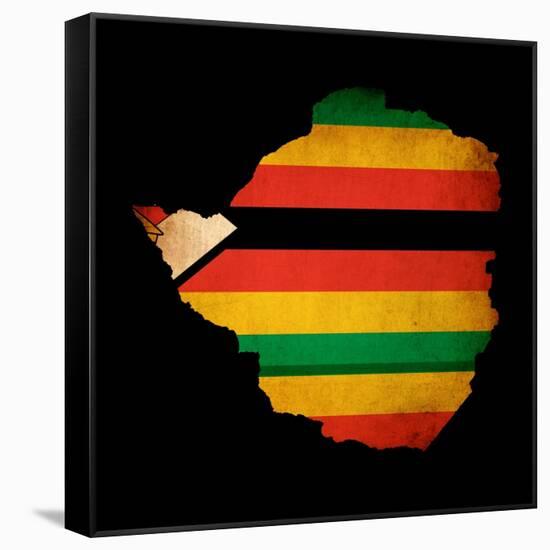 Map Outline Of Zimbabwe With Flag Grunge Paper Effect-Veneratio-Framed Stretched Canvas