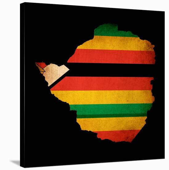 Map Outline Of Zimbabwe With Flag Grunge Paper Effect-Veneratio-Stretched Canvas