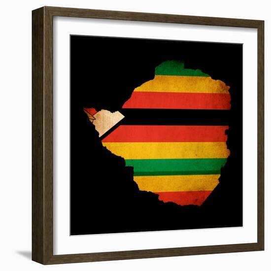 Map Outline Of Zimbabwe With Flag Grunge Paper Effect-Veneratio-Framed Art Print