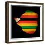 Map Outline Of Zimbabwe With Flag Grunge Paper Effect-Veneratio-Framed Art Print