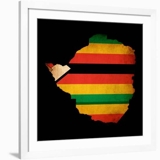 Map Outline Of Zimbabwe With Flag Grunge Paper Effect-Veneratio-Framed Art Print