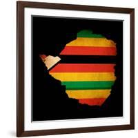 Map Outline Of Zimbabwe With Flag Grunge Paper Effect-Veneratio-Framed Art Print