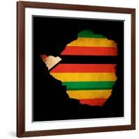 Map Outline Of Zimbabwe With Flag Grunge Paper Effect-Veneratio-Framed Art Print