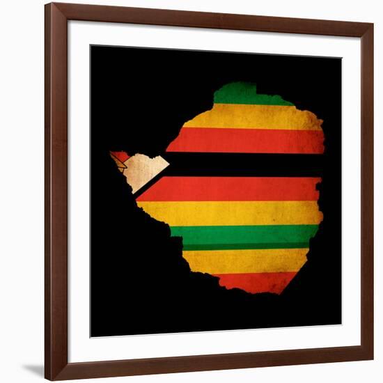 Map Outline Of Zimbabwe With Flag Grunge Paper Effect-Veneratio-Framed Art Print