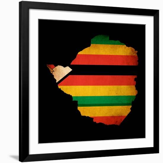 Map Outline Of Zimbabwe With Flag Grunge Paper Effect-Veneratio-Framed Art Print