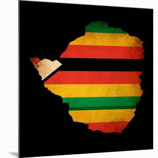 Map Outline Of Zimbabwe With Flag Grunge Paper Effect-Veneratio-Mounted Art Print