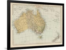 Map Showing Australia Tasmania New Zealand and Neighbouring Islands-null-Framed Premium Photographic Print