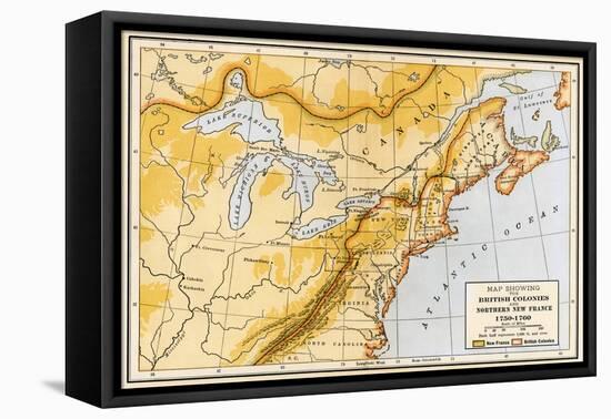 Map Showing British Colonies and Northern New France during the French and Indian War, c.1750-null-Framed Stretched Canvas