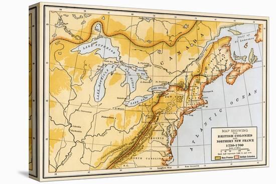 Map Showing British Colonies and Northern New France during the French and Indian War, c.1750-null-Stretched Canvas