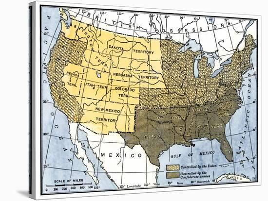 Map Showing Confederate-Held Territory at the End of 1861-null-Stretched Canvas