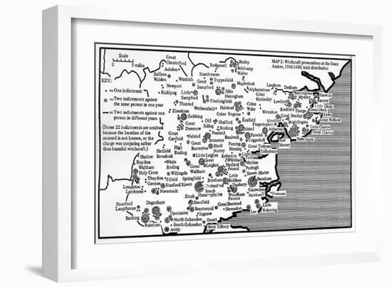 Map Showing Locations of Prosecutions for Witchcraft at Assizes in Essex 1560-1680-English School-Framed Giclee Print