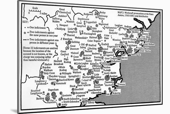 Map Showing Locations of Prosecutions for Witchcraft at Assizes in Essex 1560-1680-English School-Mounted Giclee Print