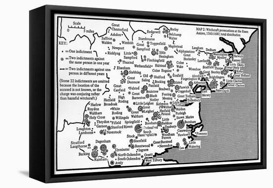 Map Showing Locations of Prosecutions for Witchcraft at Assizes in Essex 1560-1680-English School-Framed Stretched Canvas