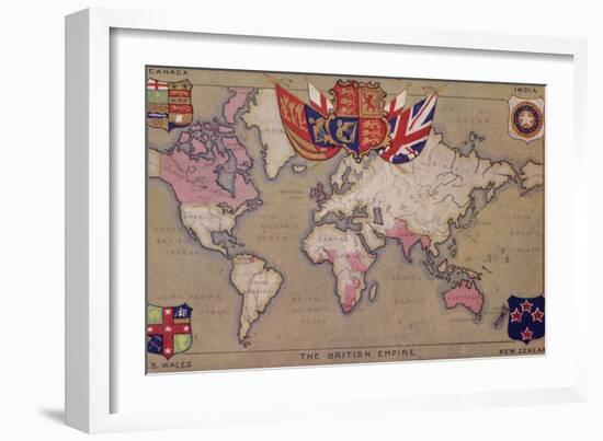 Map Showing the British Empire with Flags and Coats of Arms-null-Framed Giclee Print