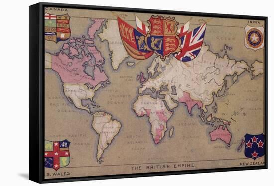 Map Showing the British Empire with Flags and Coats of Arms-null-Framed Stretched Canvas