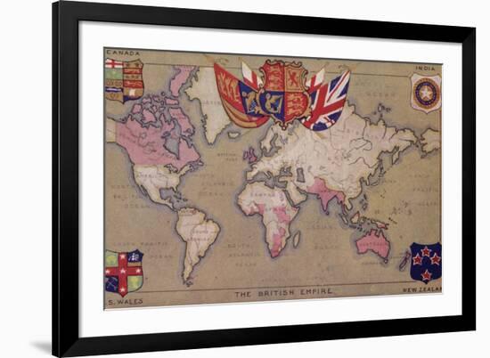 Map Showing the British Empire with Flags and Coats of Arms-null-Framed Giclee Print