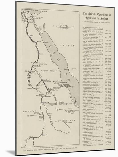 Map Showing the British Operations in Egypt and the Soudan, 1882-1898-null-Mounted Giclee Print