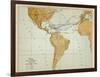 Map Showing the Four Voyages Taken by Columbus-null-Framed Art Print